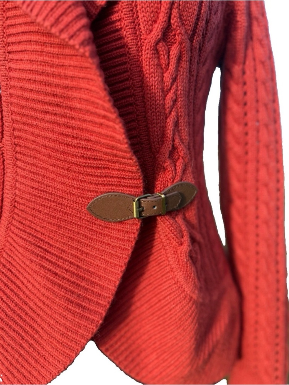 Talbots Rustic Orange Cable Knit Cardigan Buckle Shawl Collar Small - Picture 2 of 14